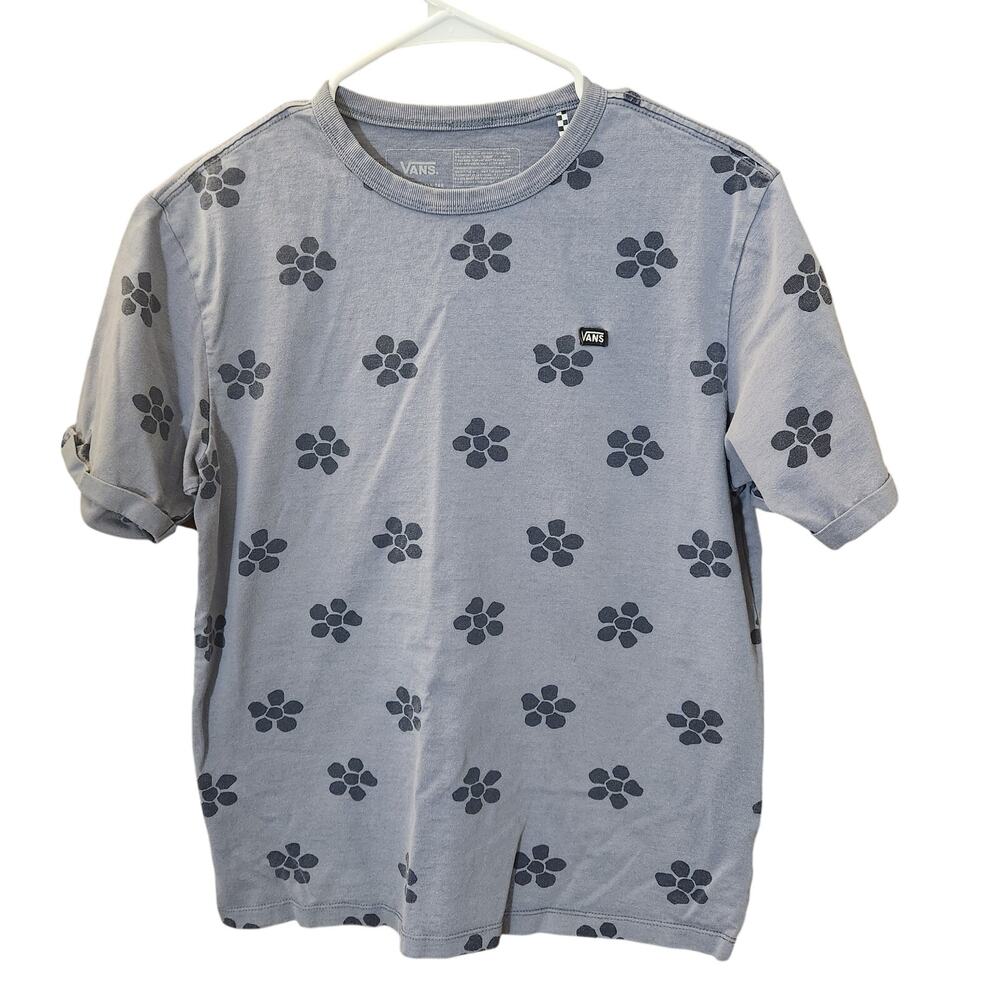 Vans Blue Floral Tee With Mini Patch Logo Size Women's Small